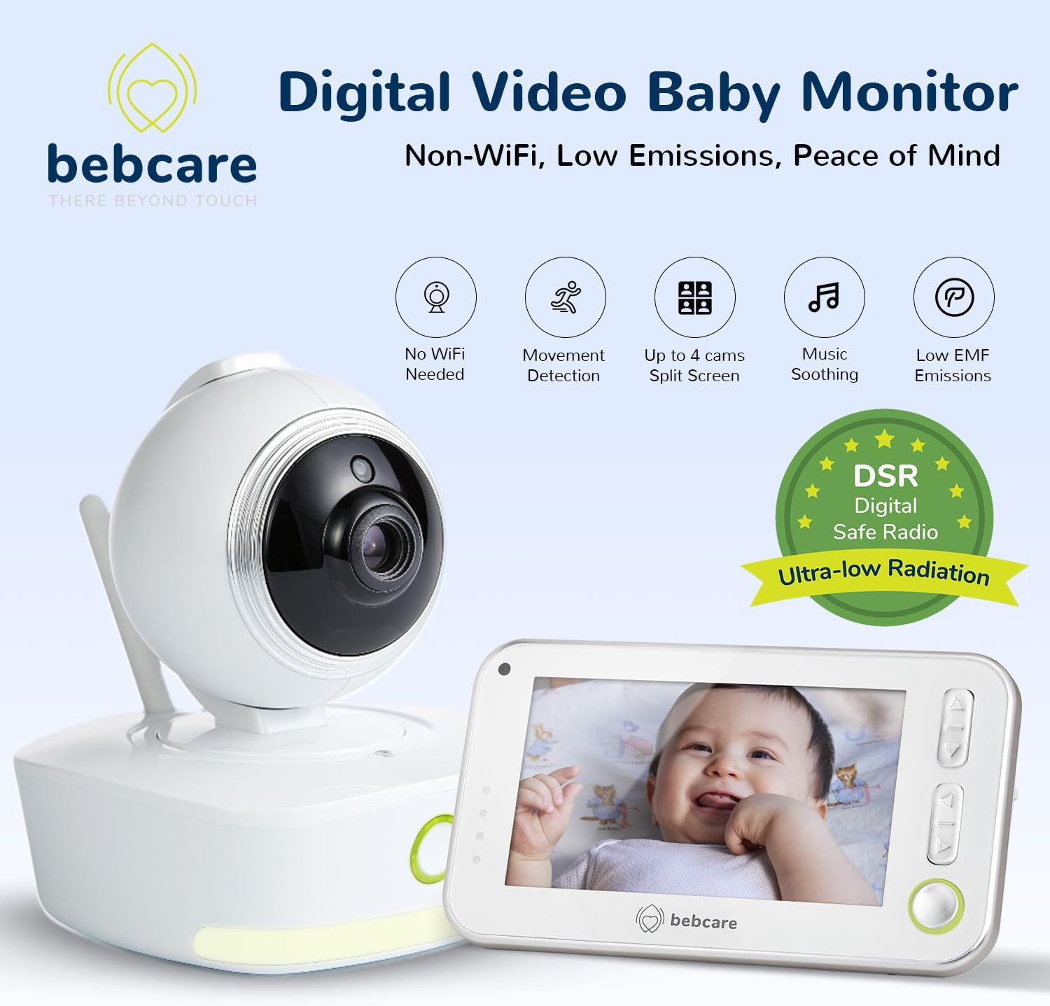 Bebcare Motion - Smart Video Baby Monitor: 4.3' Ultra-Clear Screen, 360° Pan-and-Tilt Camera, Temperature Sensor, Motion and Sound Alert, Auto Baby Tracking Camera (with Breathing Sensor Mat)