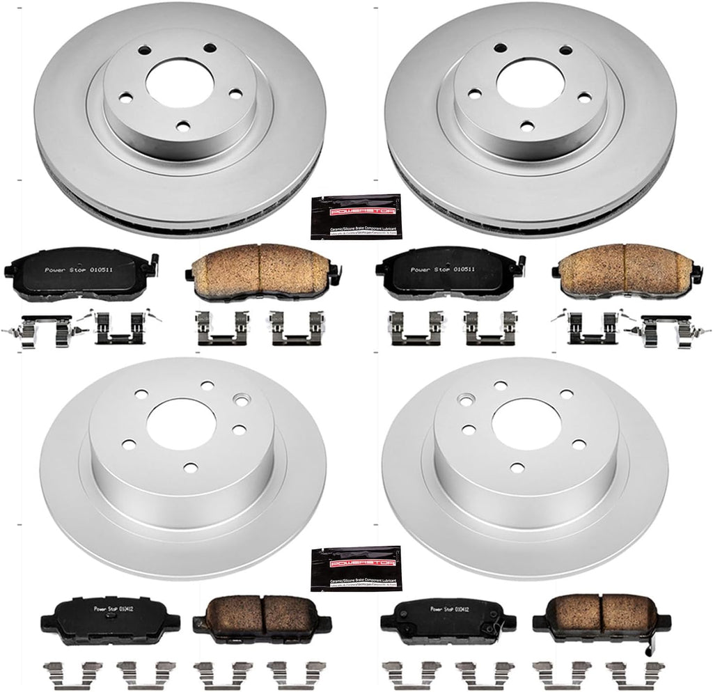 PowerStop Front and Rear Brake Kit for Nissan Altima 2002-06 - Fully-Coated Disc Rotors with Z17 Ceramic Brake Pads Replacement, CRK2283