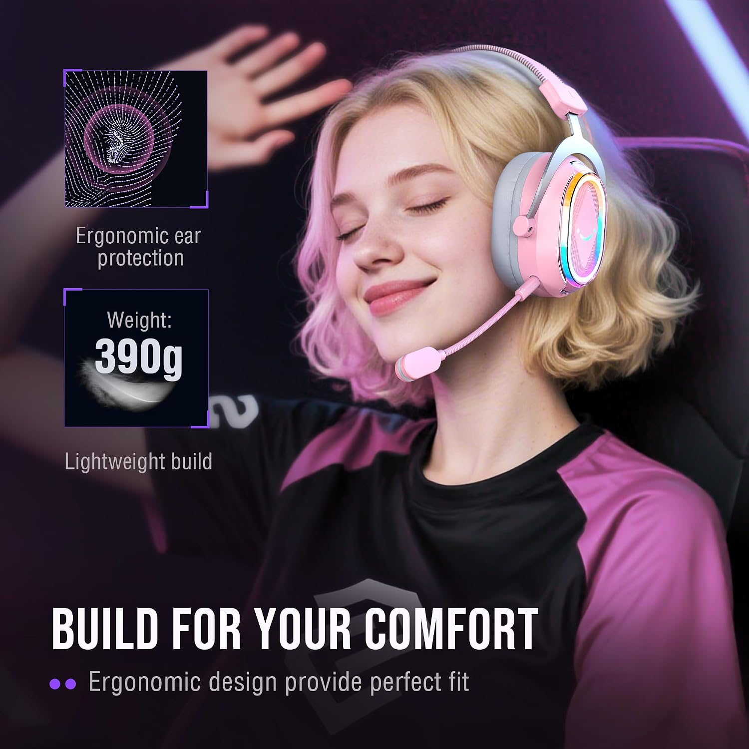 FIFINE Gaming Recording Microphone and Over-Ear Headset Bundle, Computer PC Mic and USB Gamer Headset Pack with Headphones Jack, RGB Button, Mute, Noise Canceling, 4 EQ Modes-AM8P+H13P