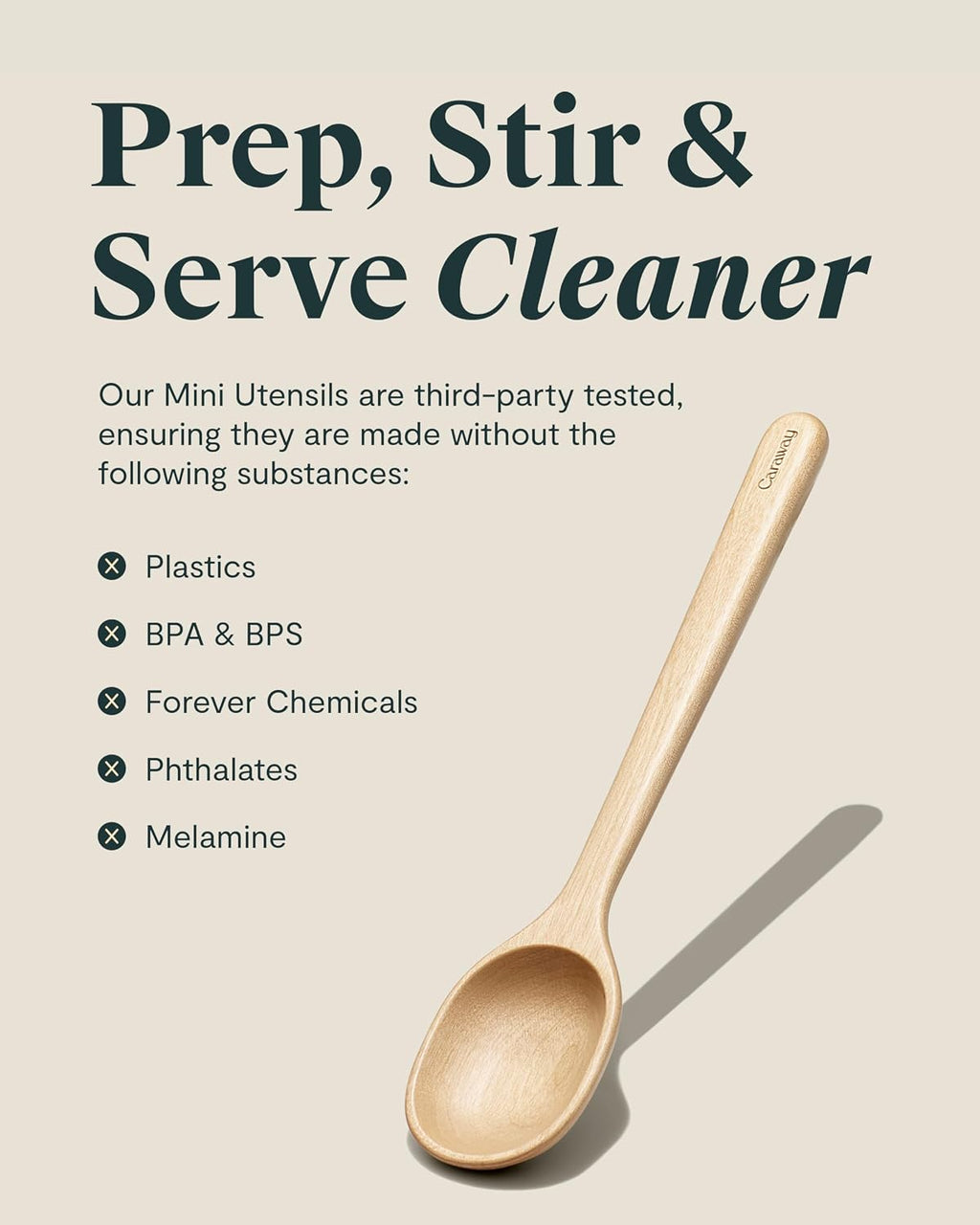 Caraway 9-Piece Wooden Kitchen Utensils Set for Cooking, Serving, and Plating - Includes Full-Size and Mini Spoons, Scrapers, Spatulas, Tongs and Server - Birch Wood