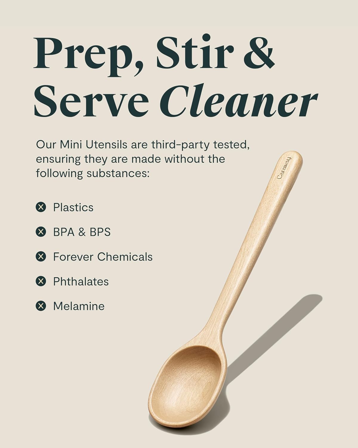 Caraway 9-Piece Wooden Kitchen Utensils Set for Cooking, Serving, and Plating - Includes Full-Size and Mini Spoons, Scrapers, Spatulas, Tongs and Server - Birch Wood