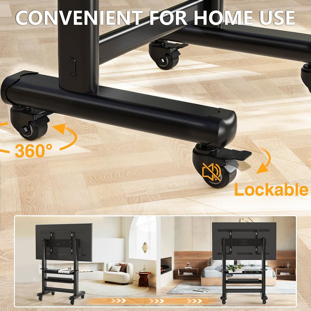 Mobile TV Cart Rolling TV Stand with Wheels for 55-120 Inch LCD LED Flat Curved Screens up to 250 lbs, Max VESA800x600 mm Heavy Duty Portable Floor TV Stand Large Base Trolley Height Adjustable