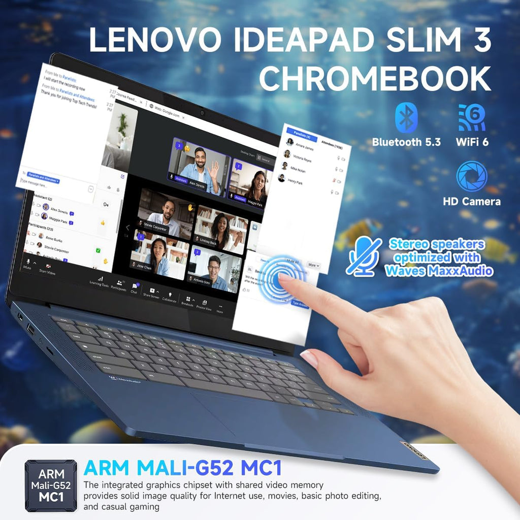 Lenovo IdeaPad Slim 3 Chromebook Laptop, 14'' FHD Touchscreen, 4GB RAM, 64GB eMMC + 256GB Micro SD, MediaTek Kompanio 520, Lightweight Chromebook for Business & Students, w/Accessories