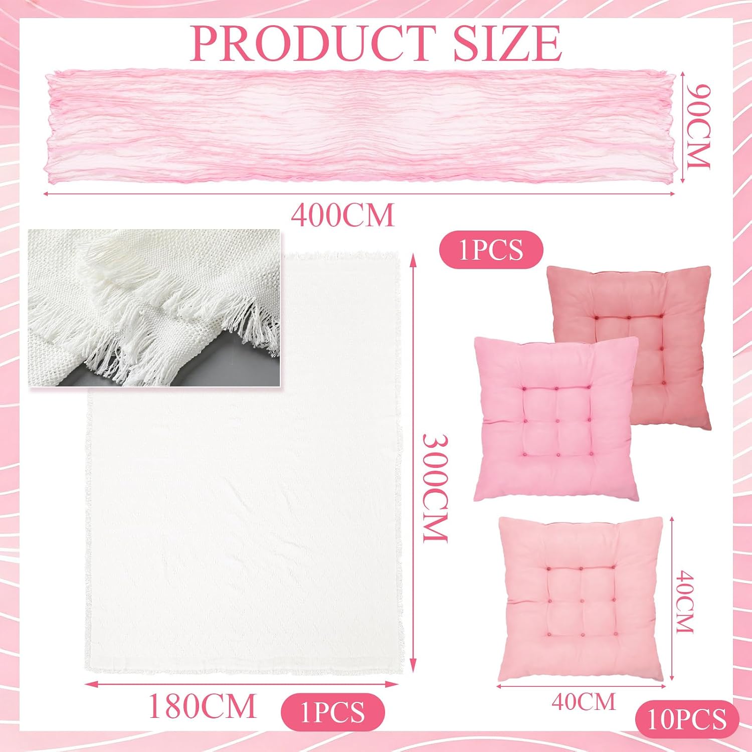 Extra Large Outdoor Picnic Blanket with Table Runner and Floor Pillow Cushion for Picnic Wedding Birthday Baby Shower Backyard Decor(71 x 118'',Pink,12 Pcs)