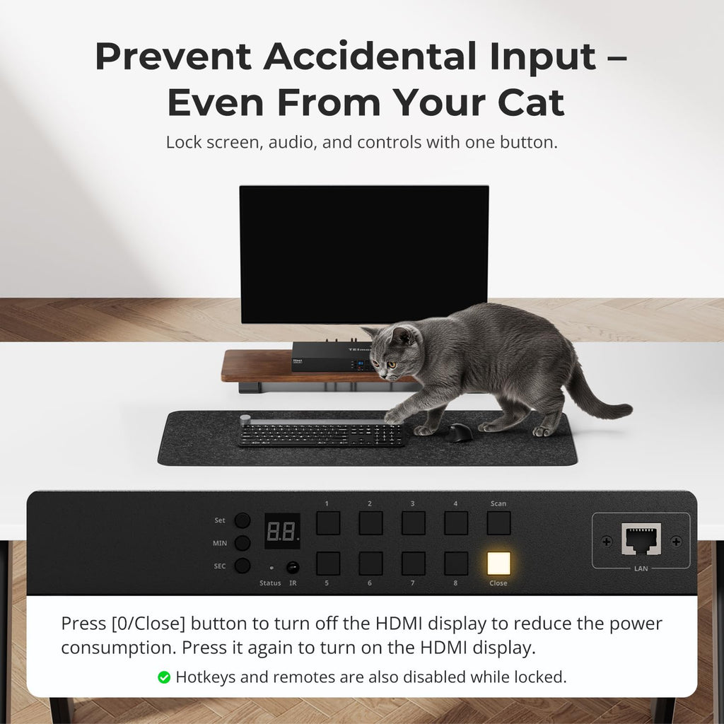 TESmart USB 3.0 HDMI KVM Switch 8 Port 4K@60Hz, 8X1 Rackmount KVM Enterprise-Grade EDID Emulator | Hotkey Switch | RS232 | LAN Port | IR Remote | IP Control | Auto Scan | with 8 Pcs 5ft KVM Cable