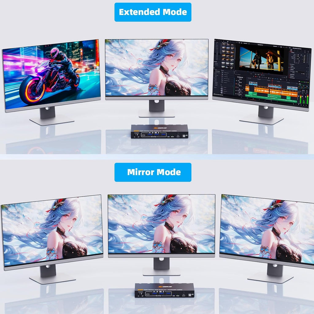 KCEVE Triple Monitor KVM Switch for 1 Laptop 1 Desktop, USB 3.1 KVM Switch 3 Monitors 2 Computer USB C HDMI DP Share 4 USB Device, 100W PD, 4K@60Hz, MST, Wired Remote(4K USB C DP HDMI 2 in 3 Out KVM)