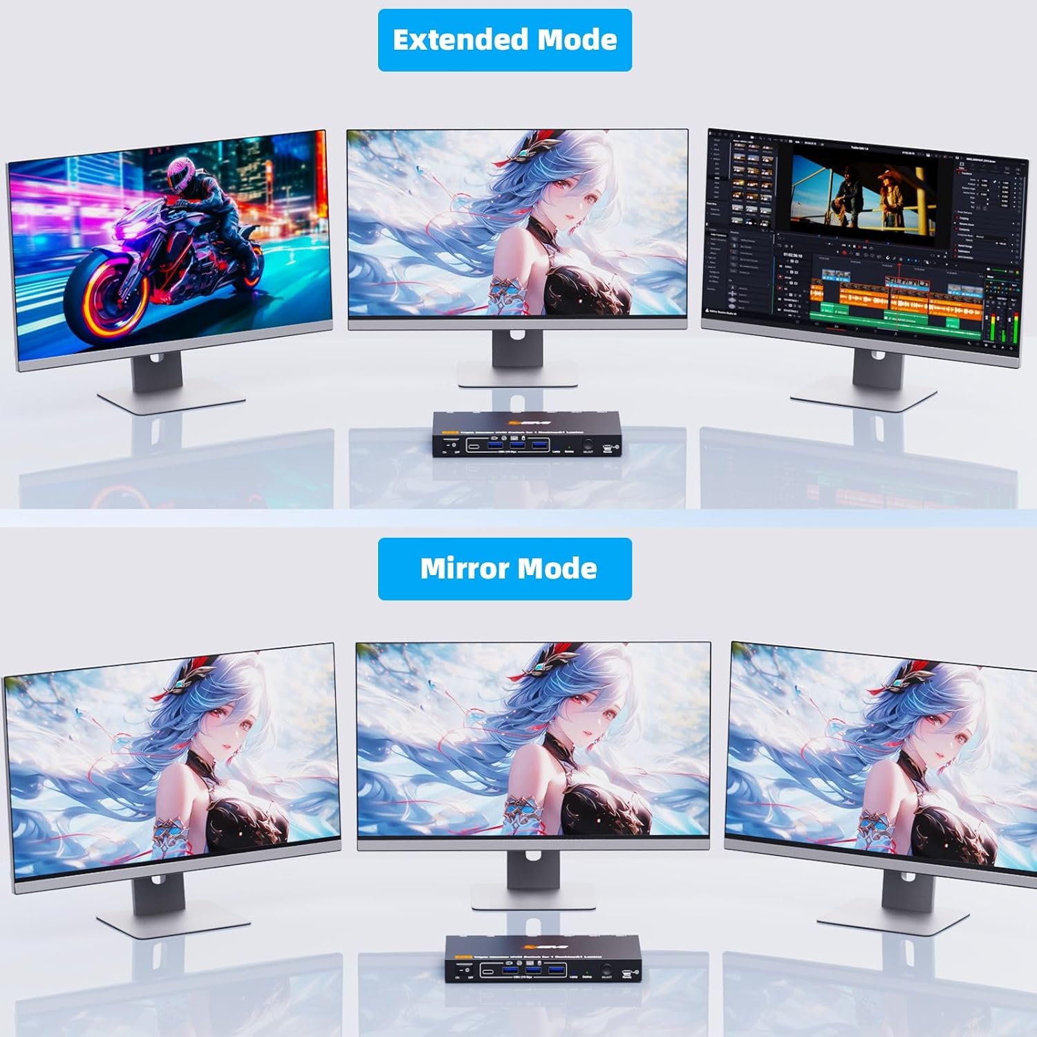 KCEVE Triple Monitor KVM Switch for 1 Laptop 1 Desktop, USB 3.1 KVM Switch 3 Monitors 2 Computer USB C HDMI DP Share 4 USB Device, 100W PD, 4K@60Hz, MST, Wired Remote(4K USB C DP HDMI 2 in 3 Out KVM)
