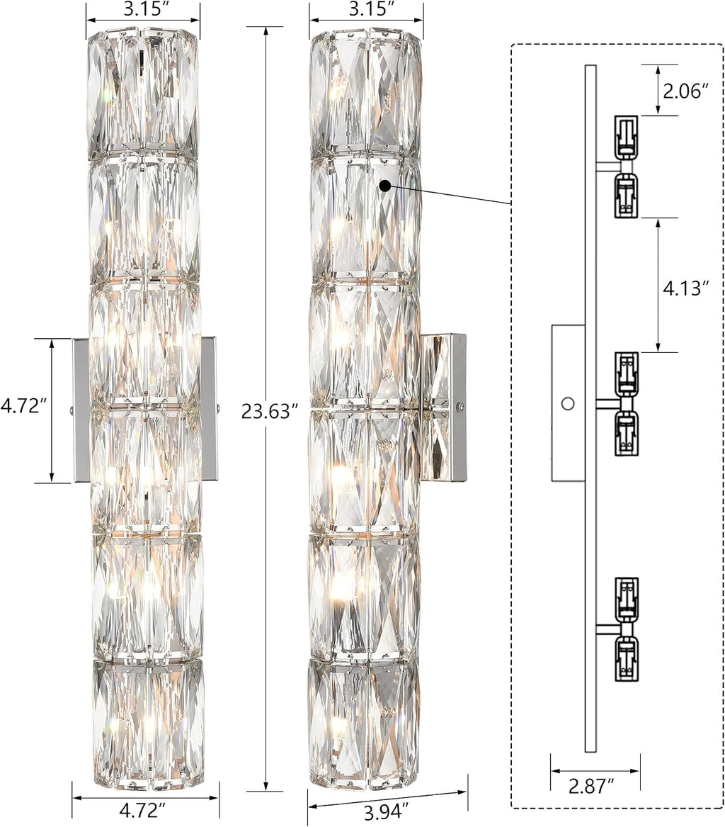 SAMTEEN Chrome Crystal Wall Sconce Contemporary 6-Light Crystal Sconces Wall Lighting Modern Nickel Wall Sconce Clear Glass Wall Light Fixture for Bathroom Living Room Bedroom Hallway