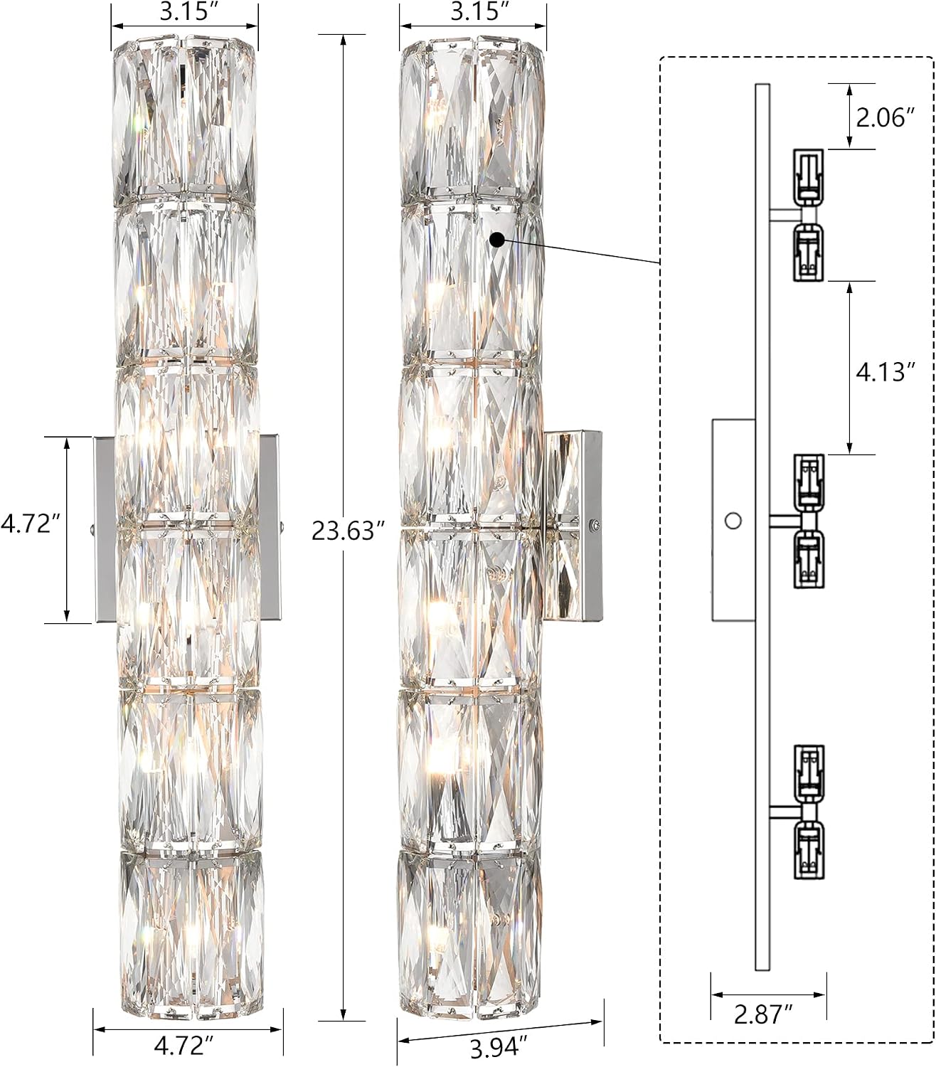 SAMTEEN Chrome Crystal Wall Sconce Contemporary 6-Light Crystal Sconces Wall Lighting Modern Nickel Wall Sconce Clear Glass Wall Light Fixture for Bathroom Living Room Bedroom Hallway
