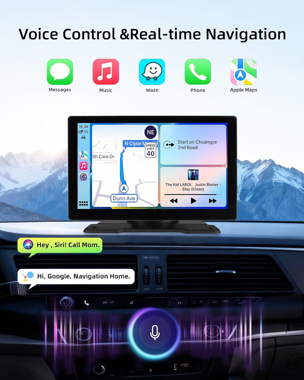 9'' Wireless Carplay Screen for Car Android Auto Monitor Display Screen Carplayer Receivers 4K Dash Cam IPS Car Touchscreen with 1080p Backup Camera Voice Control BT FM Mirror Link