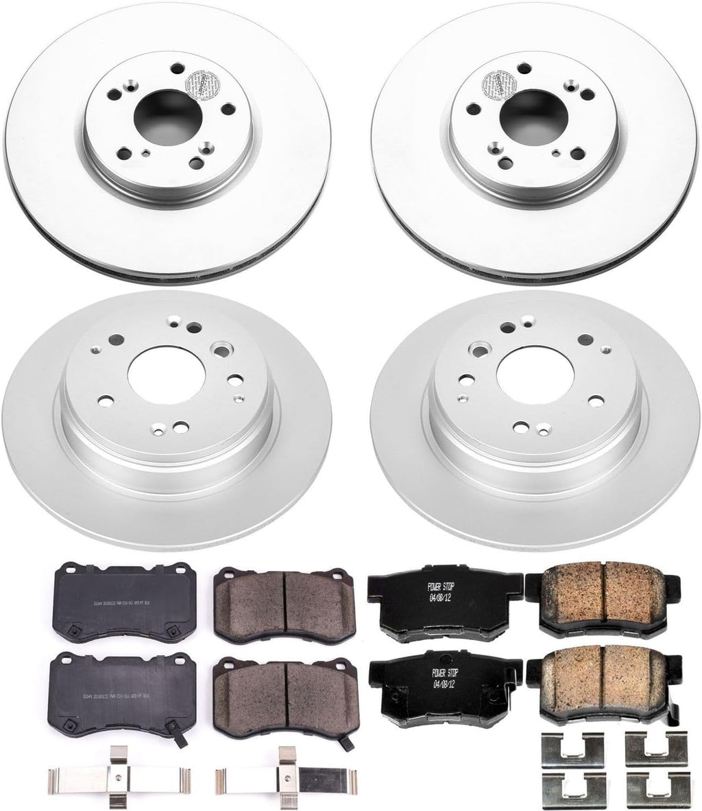 PowerStop Front and Rear Brake Kit for Acura TL 2004-08 - Fully-Coated Disc Rotors with Z17 Ceramic Brake Pads Replacement, CRK2718