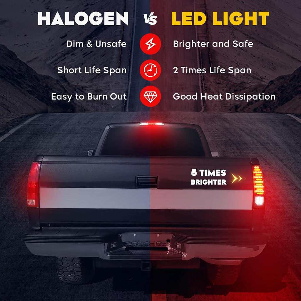 Tail Light Assembly [LED Kit]+ 3rd Third Brake Cargo Lamp Fit for Chevy Silverado 1500 2500HD 3500HD 07-14, for GMC Sierra 3500HD 08-14, Sierra Denali 3500 11-14 with Dual Rear Wheel ONLY, Smoked Lens