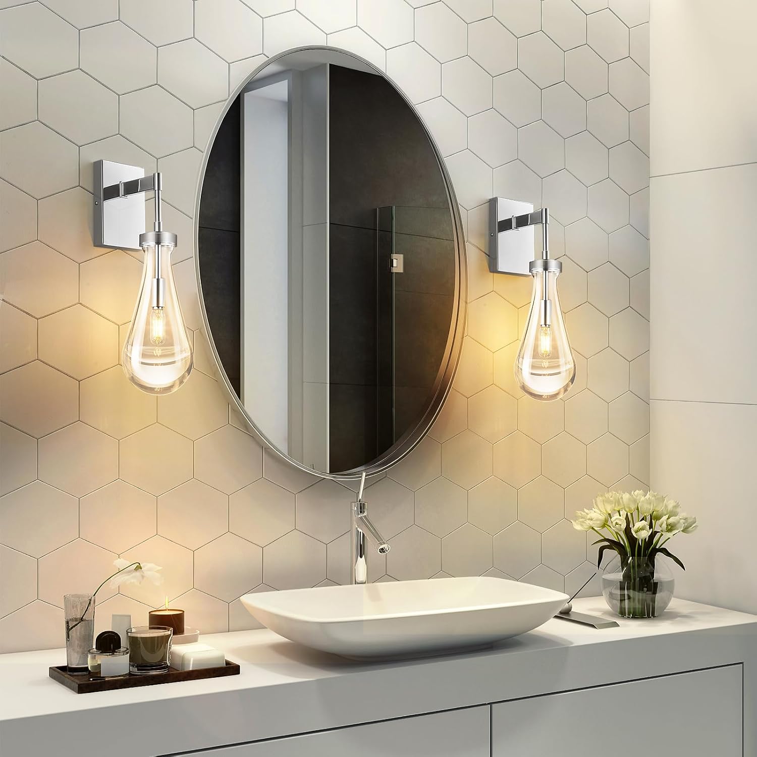 Raindrop Wall Sconces Chrome Sconces Wall Decor Modern Wall Lighting Glass Bathroom Sconces Indoor Vanity Light Wall Lamp for Bedroom Living Room Stair (1 Pack)