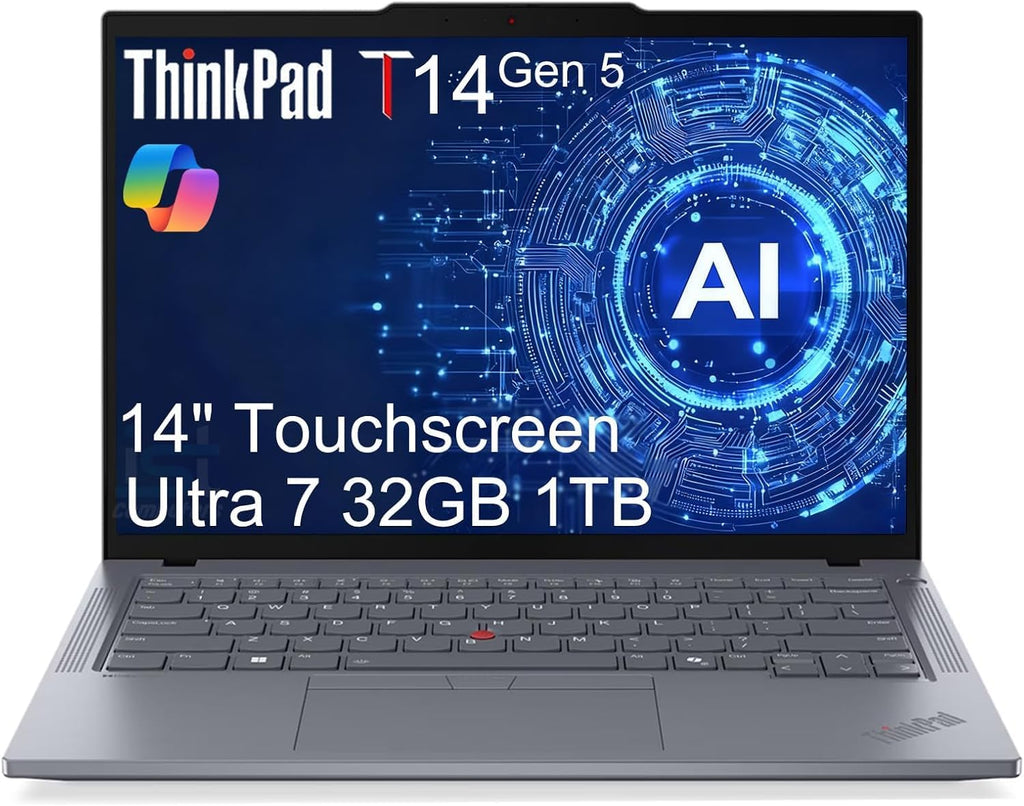 Lenovo ThinkPad T14 Gen 5 Business AI PC Laptop (14' FHD+ Touchscreen, Intel 12-Core Ultra 7 155U (> i7-1355U), 32GB DDR5, 1TB SSD), 5MP IR Webcam, 2x Thunderbolt 4, Fingerprint, Backlit, Win 11 Pro