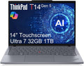 Lenovo ThinkPad T14 Gen 5 Business AI PC Laptop (14' FHD+ Touchscreen, Intel 12-Core Ultra 7 155U (> i7-1355U), 32GB DDR5, 1TB SSD), 5MP IR Webcam, 2x Thunderbolt 4, Fingerprint, Backlit, Win 11 Pro