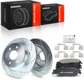 A-Premium 13.58 inch(345 mm) Rear Drilled and Slotted Disc Brake Rotors + Ceramic Pads Kit Compatible with Select Chevy, Cadillac and GMC Models - Escalade, Silverado 1500, Suburban 1500, Sierra 1500
