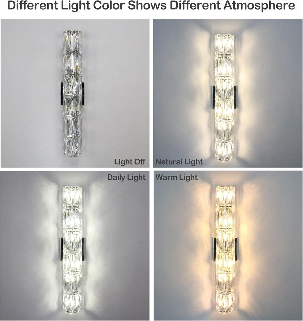 SAMTEEN Chrome Crystal Wall Sconce Contemporary 6-Light Crystal Sconces Wall Lighting Modern Nickel Wall Sconce Clear Glass Wall Light Fixture for Bathroom Living Room Bedroom Hallway
