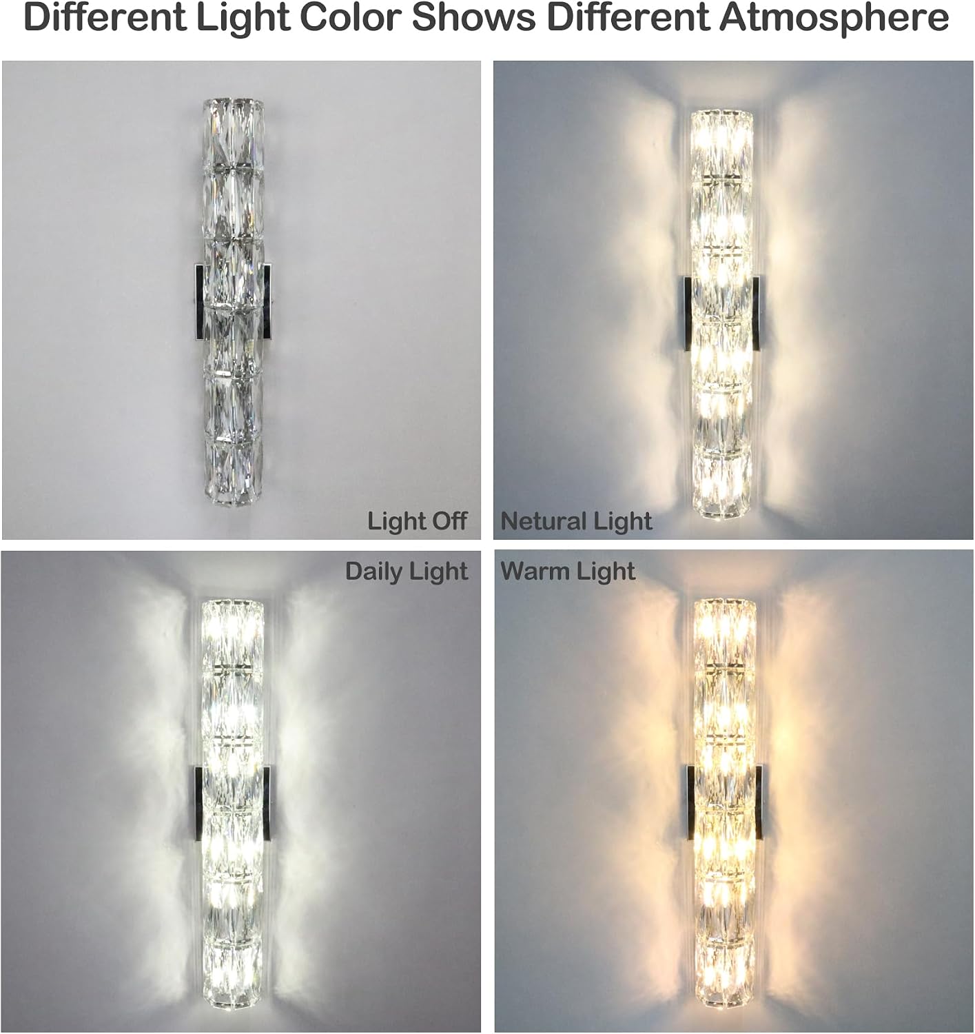 SAMTEEN Chrome Crystal Wall Sconce Contemporary 6-Light Crystal Sconces Wall Lighting Modern Nickel Wall Sconce Clear Glass Wall Light Fixture for Bathroom Living Room Bedroom Hallway
