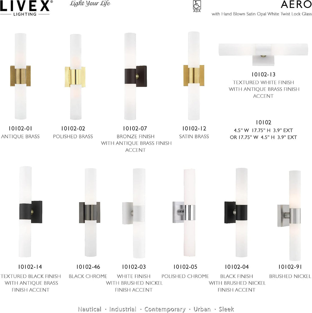 Livex Lighting, 10102-01, Aero, ADA Bath Vanity, 2 Light, Antique Brass