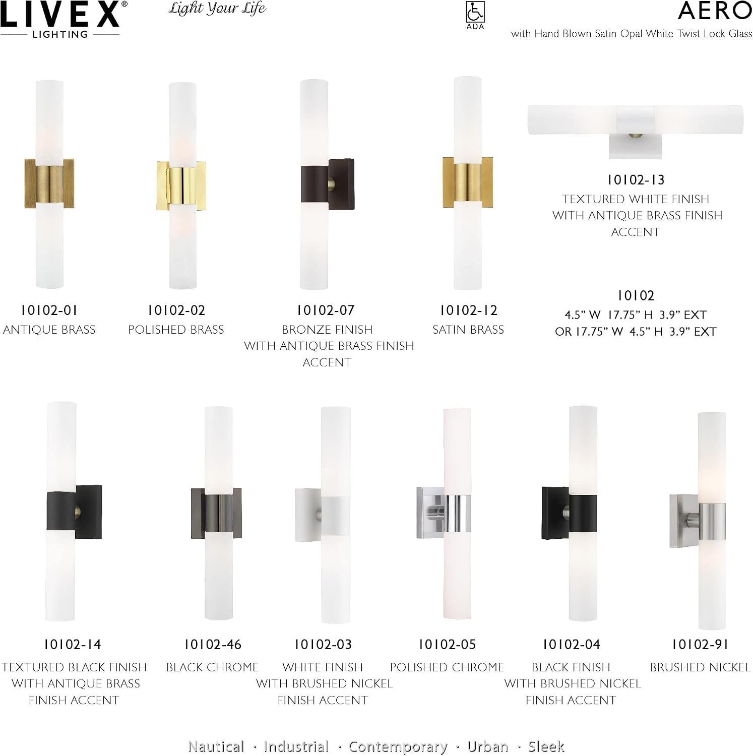 Livex Lighting, 10102-01, Aero, ADA Bath Vanity, 2 Light, Antique Brass