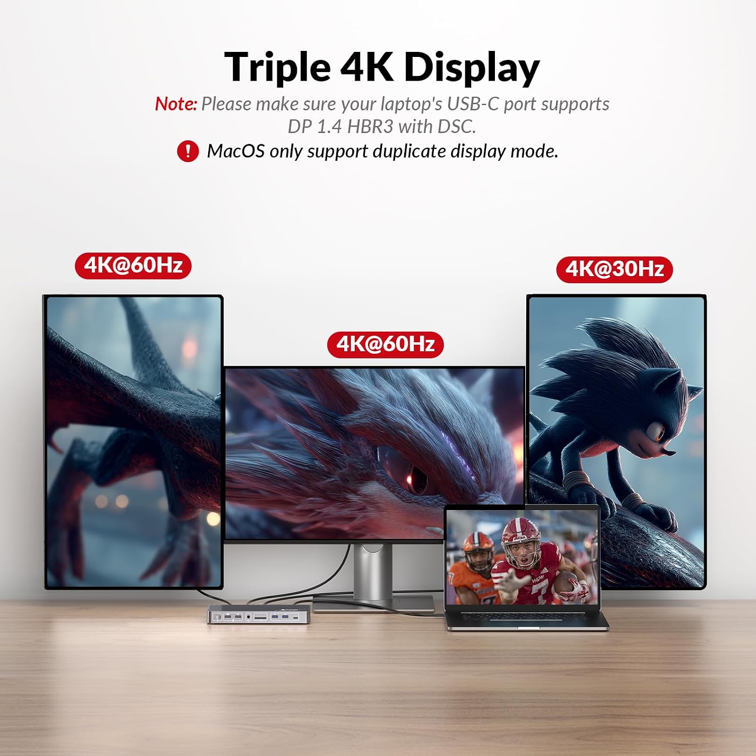 AV Access Docking Station 3 Monitors, 8K@30Hz Single Display, Triple 4K Display (2DP/1HDMI), USB C Dock with 100W Laptop Charging, 10Gbps USB C/A, Ethernet, Audio, SD, for MacBook/Chrome/Dell/HP