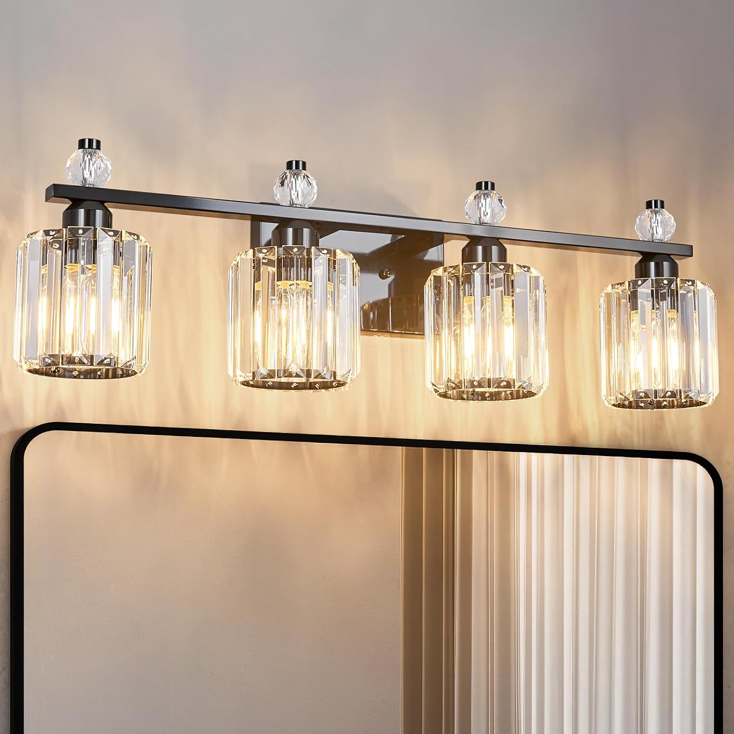 Bathroom Vanity Lights 4-Light Plating Black Modern Crystal Vanity Light Fixtures Over Mirror Crystal Bathroom Vanity Lighting Fixtures