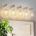 Farmhouse Vanity Light for Bathroom, 5-Light White Wood Bathroom Vanity Light Fixtures Over Mirror, Rustic Sconces Wall Lighting with Metal Lampshade for Living Room, Bedroom, Hallway