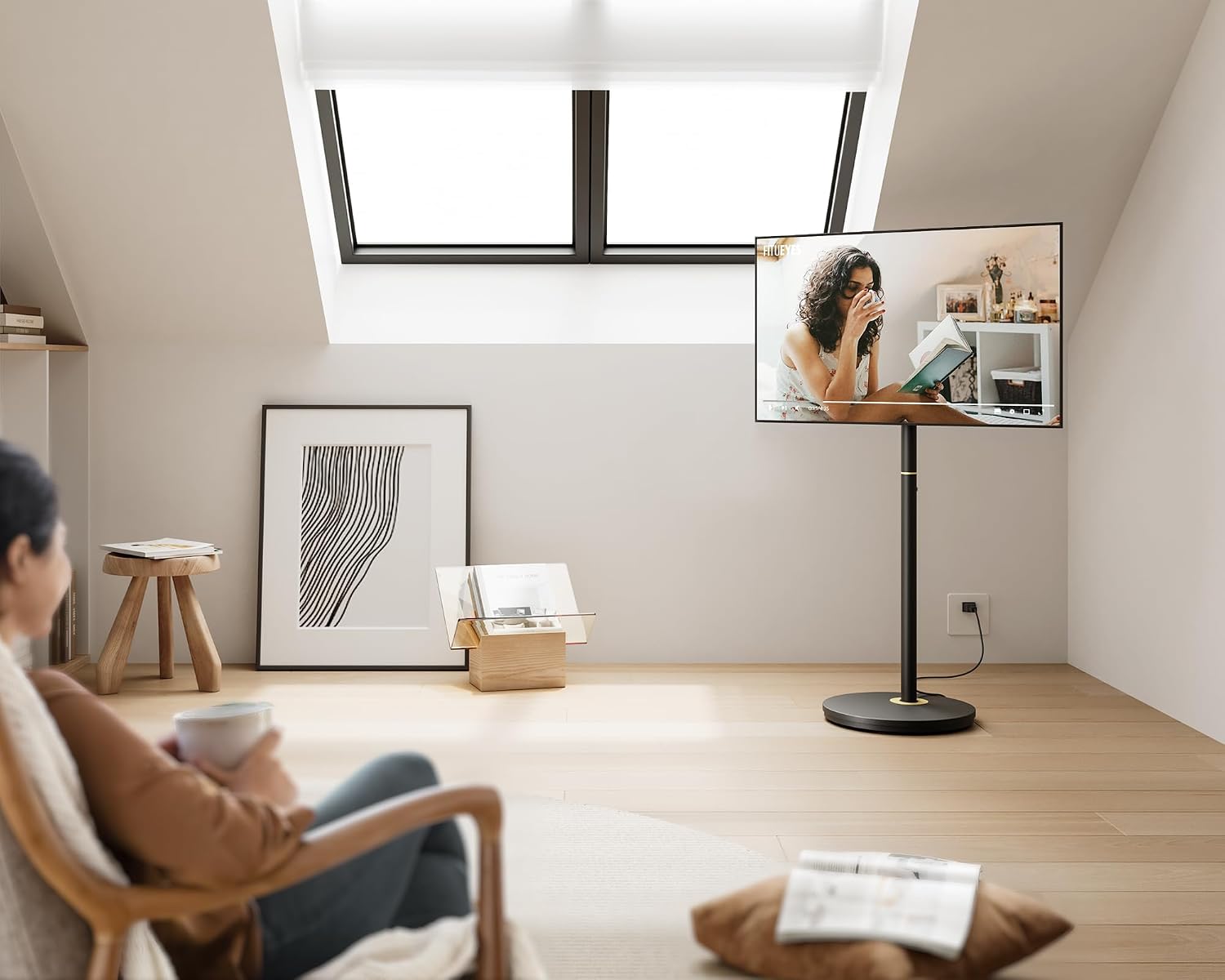 FITUEYES Design Small Rolling TV Cart for 24-48 Inches Television, Minimalist Modern TV Floor Stand on Wheels Fits Max VESA 200x200mm, V2 Portable Smart Television Stands, Black, Master Series