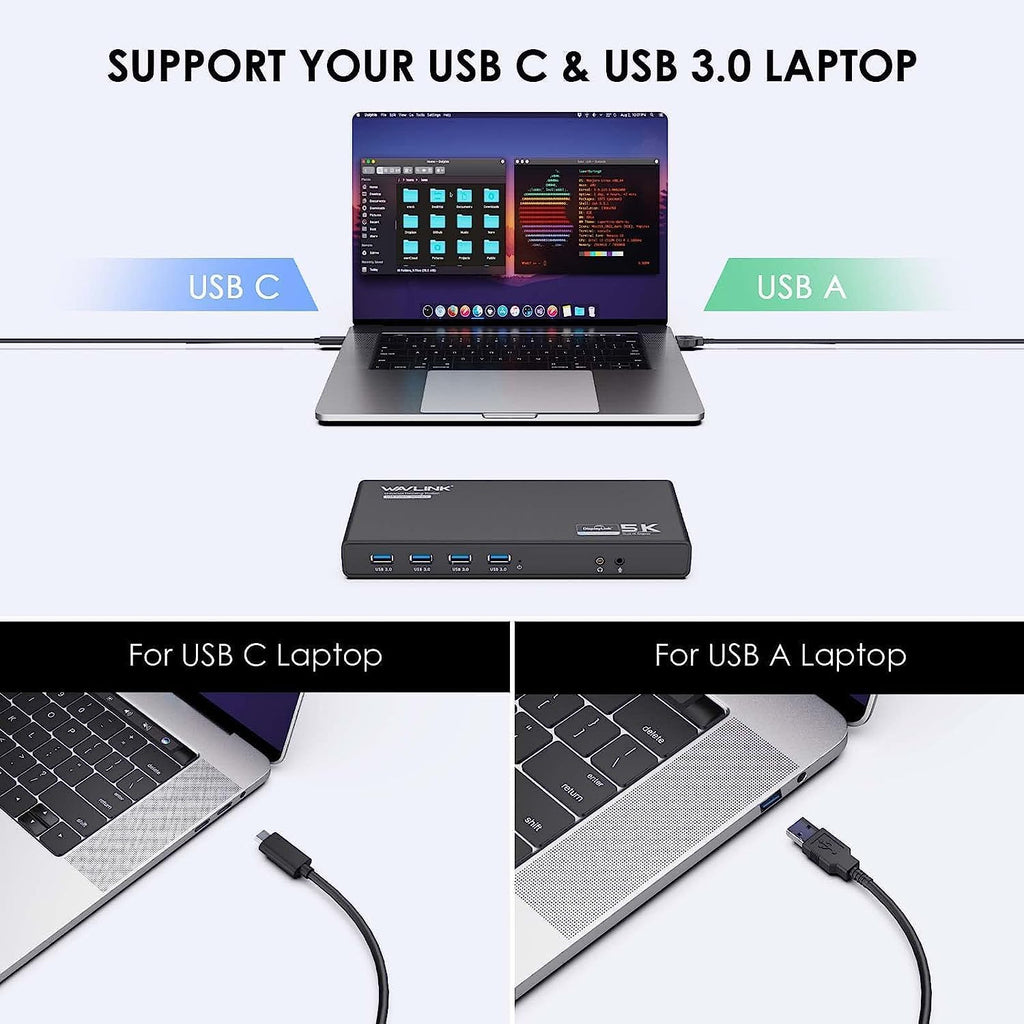 WAVLINK Universal Displaylink Docking Station Dual Monitor with 65W PD Charging for Laptop Windows/Mac, MacBook Neo/Air/Pro, Dock- Dual HDMI/DisplayPort, Gigabit Ethernet, 6 USB 3.0, Audio/Mic