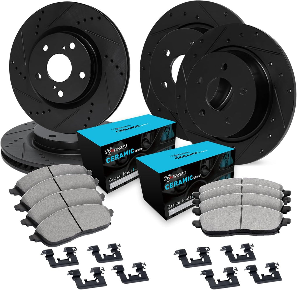 R1 Concepts Front and Rear Brake Kit Fits 2006-2011 Honda Civic| Ceramic Pads, Drilled Slotted Rotors| Hardware| 10.3' Front & 10.2' Rear
