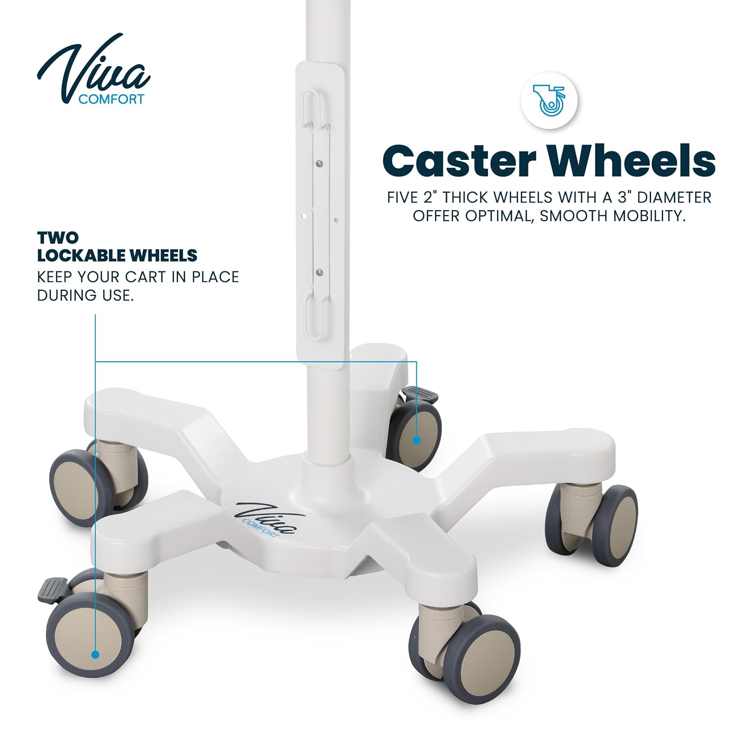 VivaDiagnostics Rolling Stand Vital Signs Monitor for WE 7000 Series Connex Spot, (Monitor NOT Included), Blood Pressure Cuff Basket, Work Surface, Adjustable Pole, and Cord Organizer