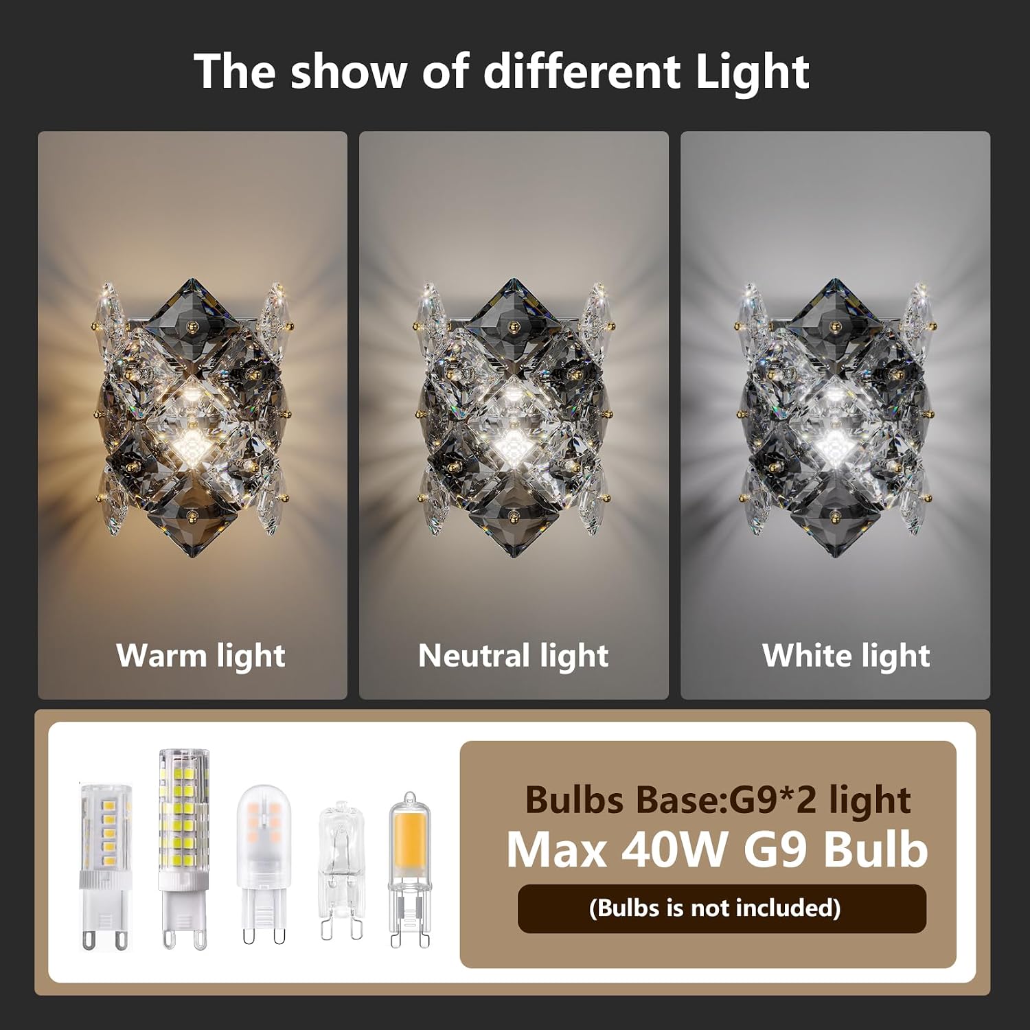 Modern Crystal Wall Sconces,Chrome Wall Light Fixtures,Luxury Indoor Wall Lamp,K9 Crystal Vanity Wall Mount Lamps,Industrial Sconce Lighting for Bathroom Living Room,Bedsides,Hallway,Bedroom