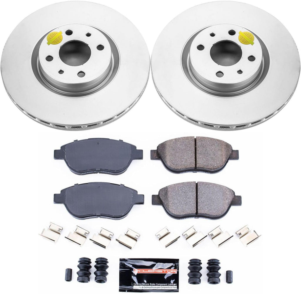 PowerStop Front Brake Kit for Fiat 500 2012-19 - Fully-Coated Disc Rotors with Z23 Carbon-Fiber Ceramic Brake Pads Upgrade, CRK6426