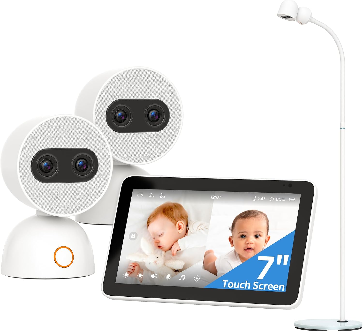 Bundle of Simsky Split Screen Video Baby Monitor with 2 Cameras + Baby Monitor Floor Stand Holder, 7' HD Large Touch Screen WiFi/No WiFi Smart Video Monitor, 6X Optical Quality Zoom, App Remote Access