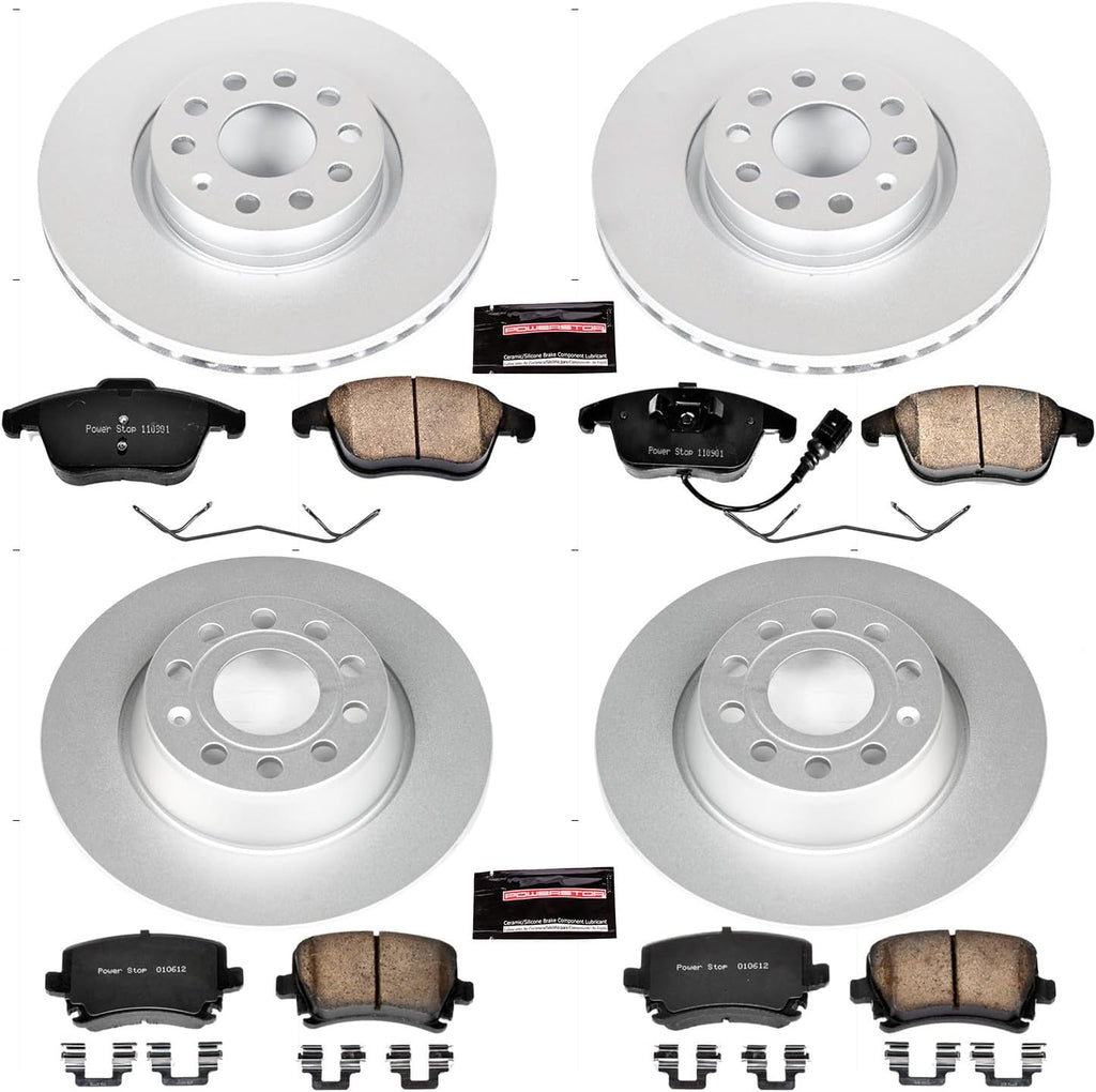 PowerStop Front and Rear Brake Kit for Volkswagen Tiguan 2011-17 | Volkswagen Tiguan Limited 2017-18 - Fully-Coated Disc Rotors with Z23 Carbon-Fiber Ceramic Brake Pads Upgrade, CRK5802