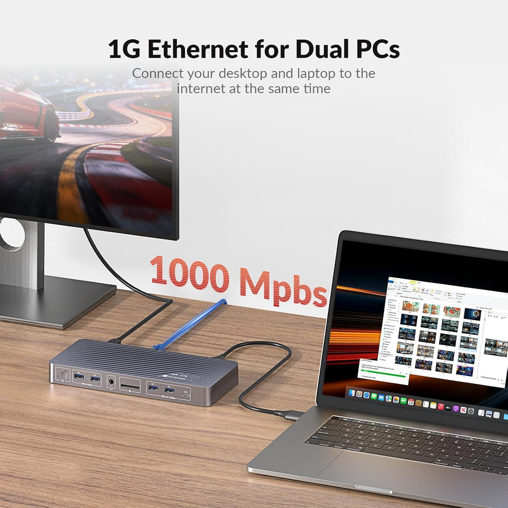 AV Access KVM Switch Docking Station for MacBook Desktop PC, USB C KVM Switch 2 Monitors 2 Computers, 4K Dual HDMI Displays, Plug&Play, Ethernet, 100W Power Delivery, EDID Emulation