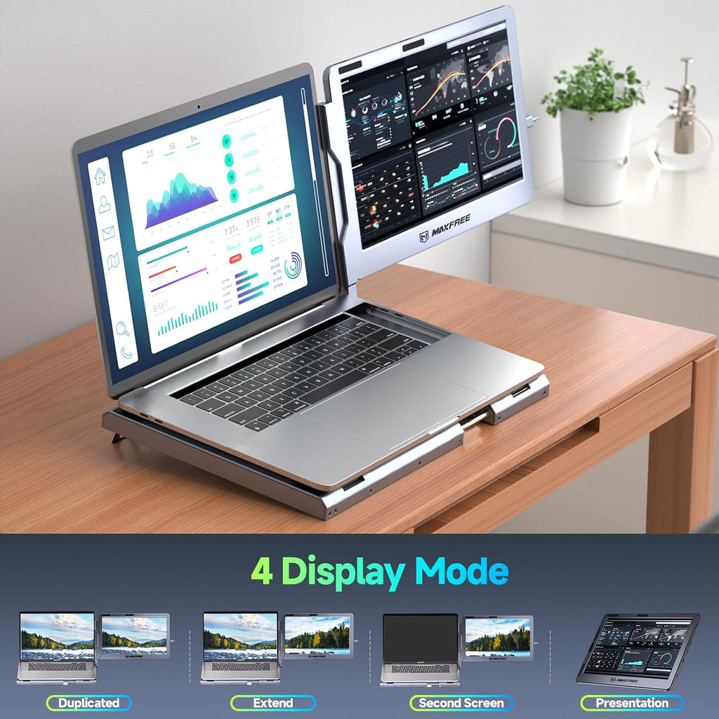 Maxfree F1 Laptop Screen Extender - 14' FHD Laptop Monitor Extender Dual Screen with 360° Rotation Stand, Portable Monitor for Laptops 13-17' Plug & Play for Windows/Mac/Android/Switch/PS5