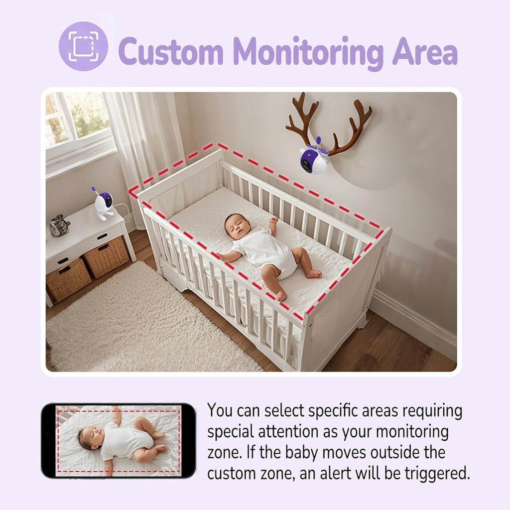 Baby Monitor Camera with Flexible Mount, 1080p 2.4GHz Wi-Fi, Requires Tuya Smart App, Color Night Vision, Sound/Motion Alerts, Temp Sensor, 2-Way Audio, Lullabies, Night Light, TF/Cloud Storage(32G)