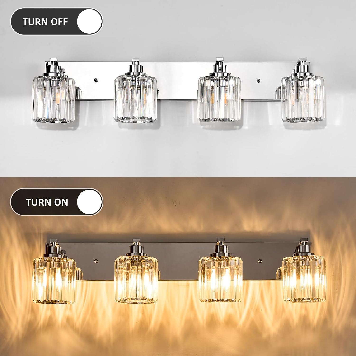 4 Lights Crystal Bathroom Vanity Light Modern Chrome Bathroom Light Fixture Bathroom Lighting Fixtures Over Mirror for Mirror E26 Base