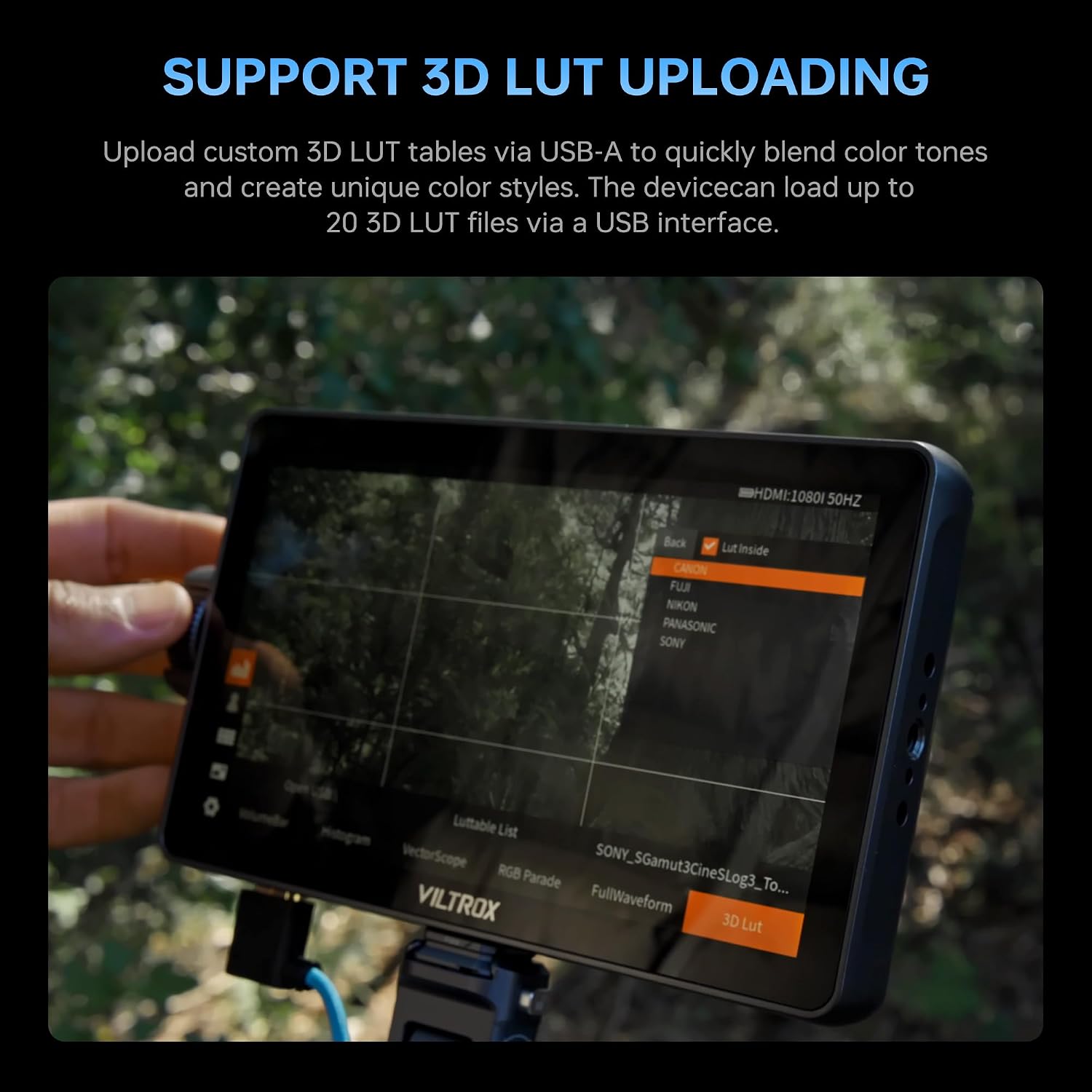 VILTROX DC-A1 Camera Monitor, 7inch 2800nits Ultra Bright Touchscreen Field Monitor with Full HD 1920x1080, HDMI 2.0 in/Out, Custom LUT, Histogram, Waveform, Sunshade, for Video Shooting