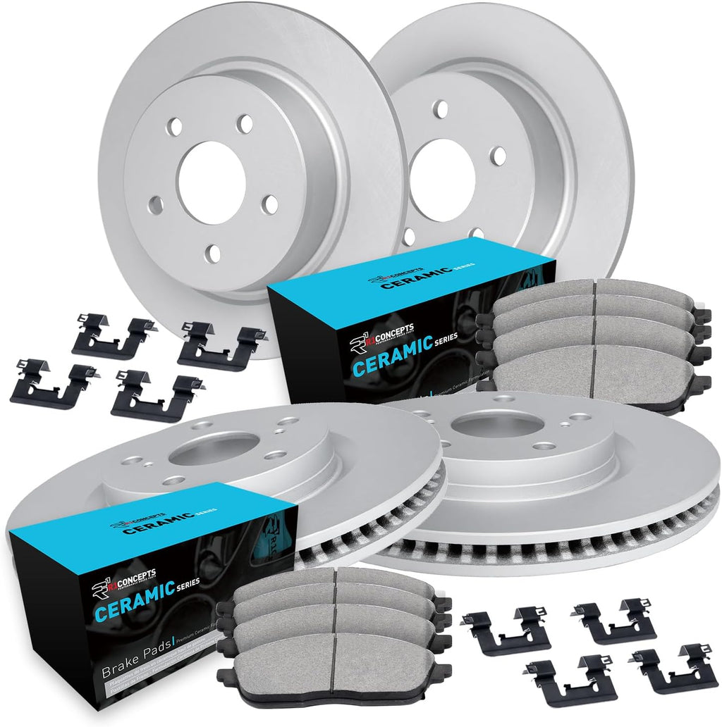 R1 Concepts Front and Rear Brake Kit Fits 2013-2018 Lexus ES300h, ES350, Toyota Avalon; 2012-2017 Toyota Camry| Ceramic Pads, Blank Rotors| Hardware| 11.7' Front & 11.1' Rear