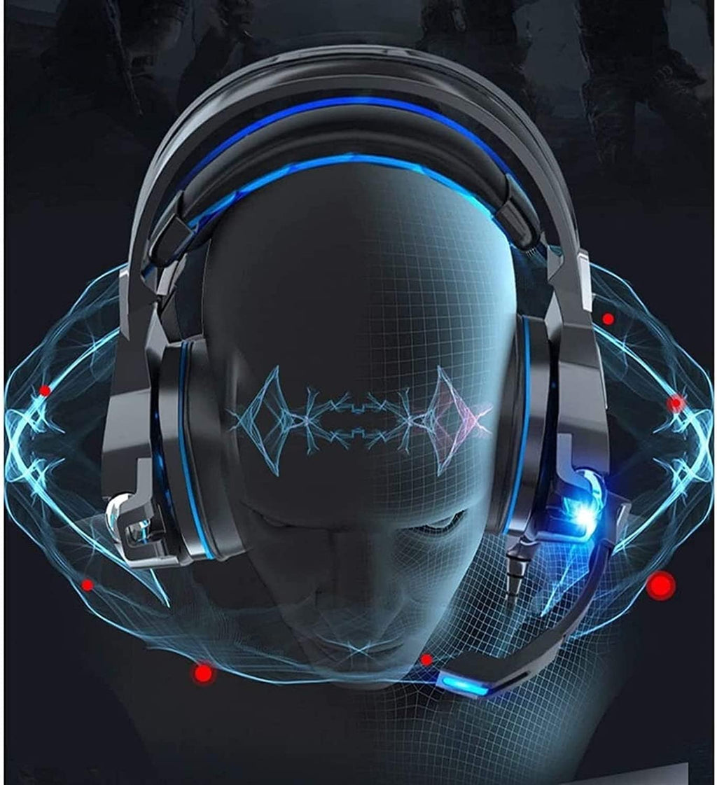 Gaming Headset, Over Ear Headphones with Noise Cancelling Mic LED Light, Stereo Bass Surround, Soft Memory Earmuffs for Smart Phone, Laptops, Tablet