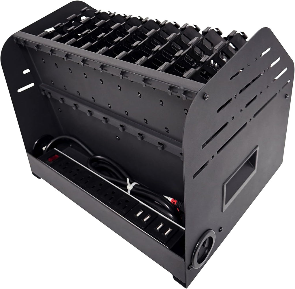Laptop Charging Station for Classroom, Office, or Home, 10-Device Organizer with 6 AC Outlets & 4 Fast-Charging USB Ports, Fits Laptops, Tablets & E-Readers up to 1.375' Thick, 15.6'