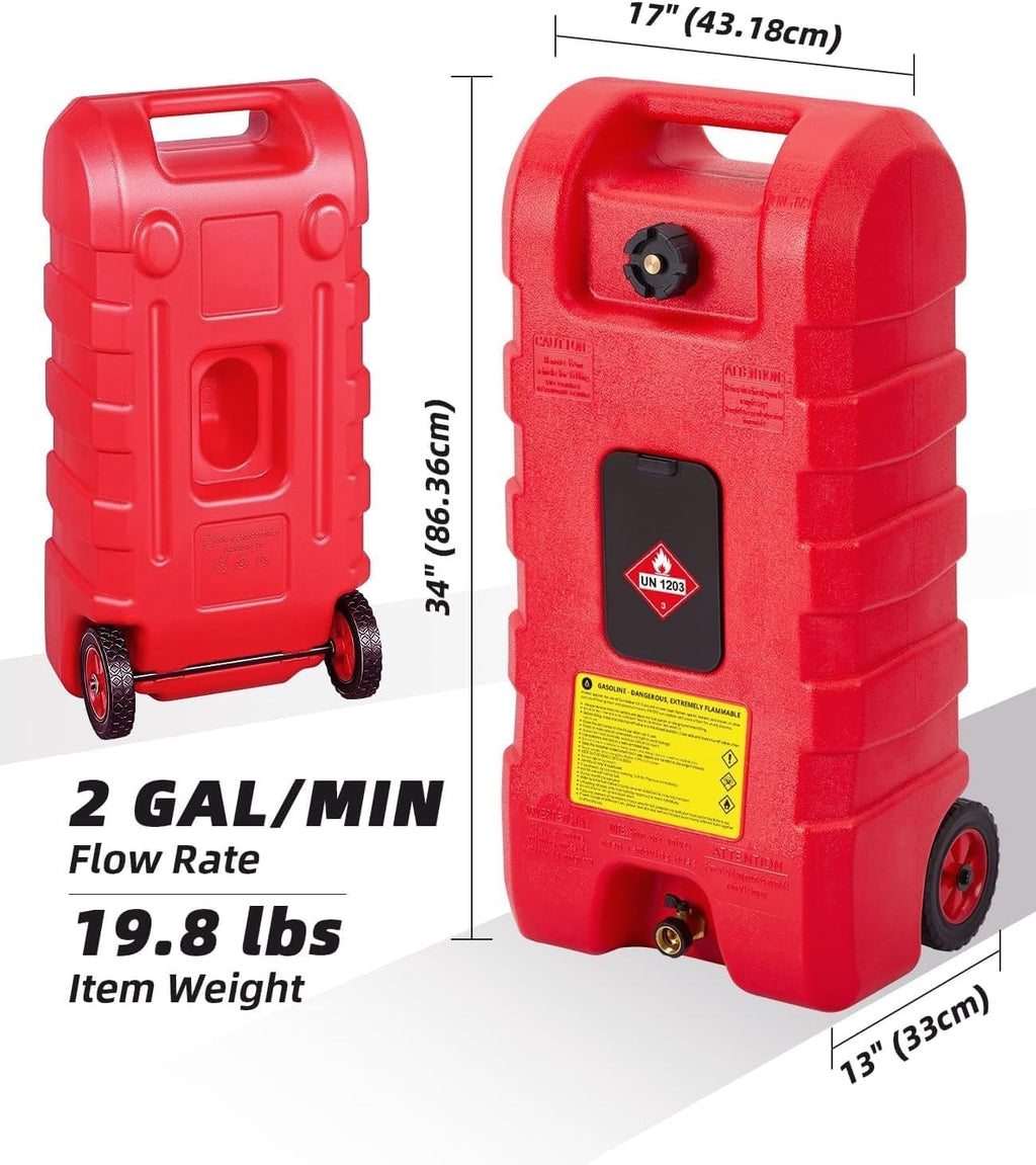 Gas Can 15 Gallon, Fuel Tank Container with Gravity & Hand Pump Modes, Portable Fuel Caddy with Wheels, 10 ft Delivery Hose & Manual Pump, Gas Caddy for Motorboats, ATVs, Gasoline & Diesel
