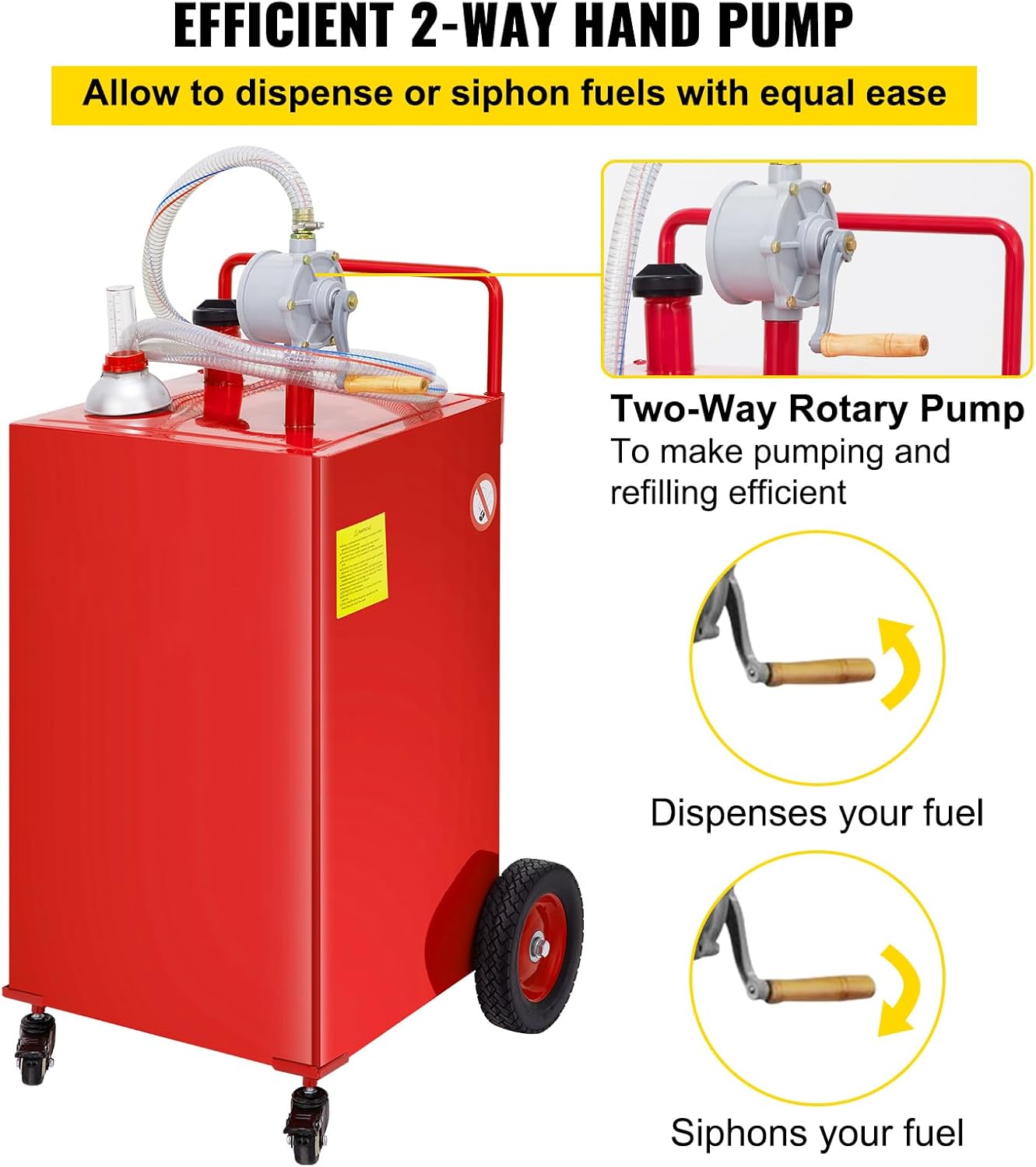 Happybuy Fuel Caddy, 35 Gallon, Gas Storage Tank on 4 Wheels, with Manual Transfer Pump, Gasoline Diesel Fuel Container for Cars, Lawn Mowers