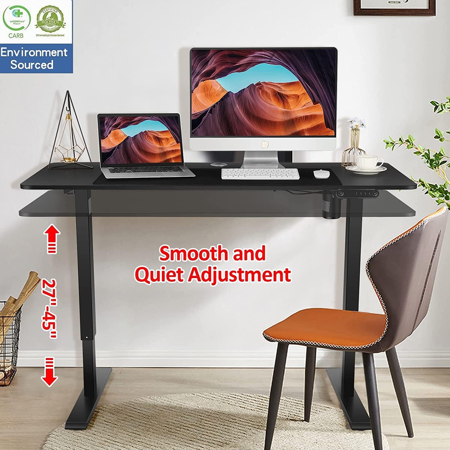 70'' x 27'' Electric Standing Desk Adjustable Height with Charging Station, Wheels, 2 USB Ports, 3 Power Outlets, 27''-46'' Lifting Range Stand up Desk for Home Office(Black)
