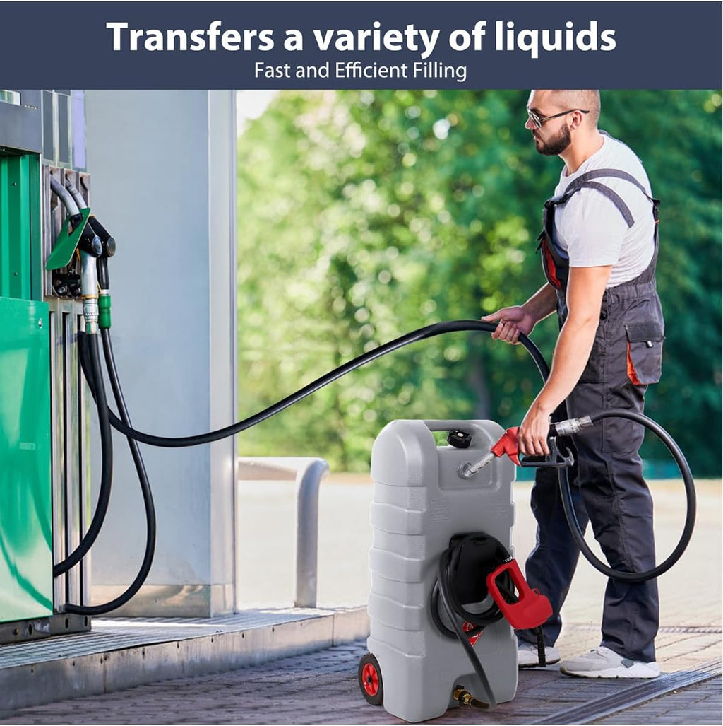 15 Gallon Fuel Caddy – Portable Diesel & Gasoline Tank with Manual Siphon Pump, 10ft Delivery Hose & Wheels for Cars, Boats, ATVs & Lawn Mowers - Grey