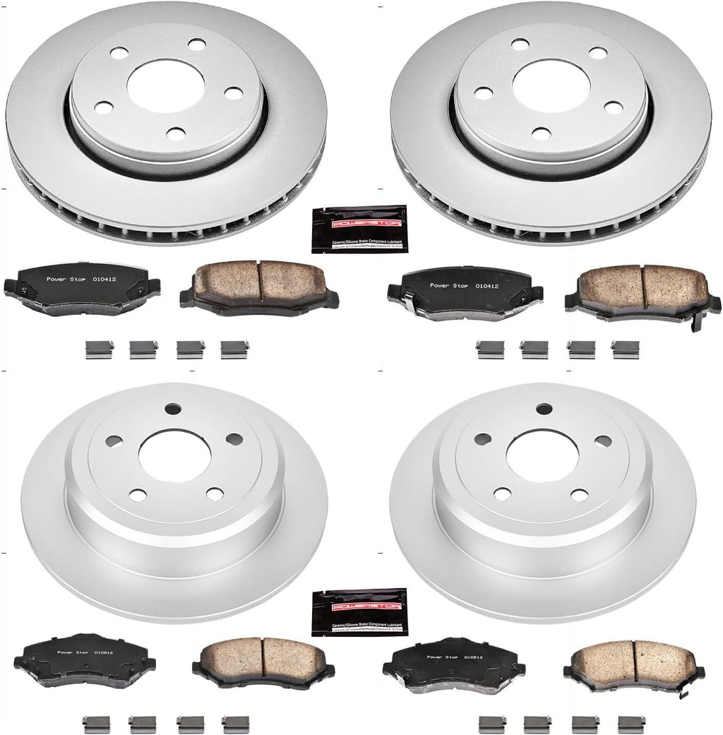 PowerStop Front and Rear Brake Kit for Jeep Wrangler 2007-17 | Jeep Wrangler JK 2018 - Fully-Coated Disc Rotors with Z17 Ceramic Brake Pads Replacement, CRK2798