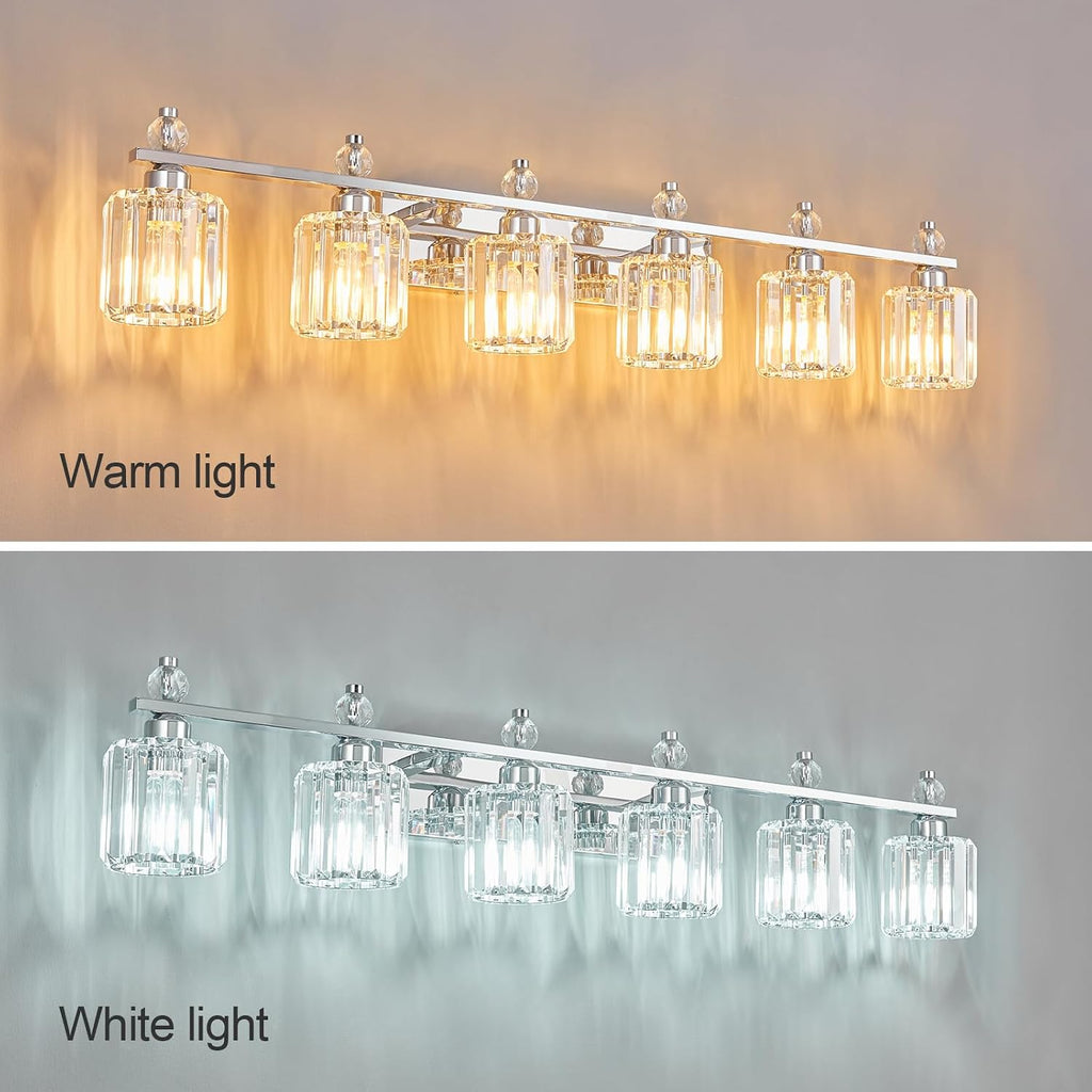 Bathroom Vanity Lights 6-Light Chrome Modern Crystal Vanity Light Fixtures Over Mirror Crystal Bathroom Vanity Lighting Fixtures
