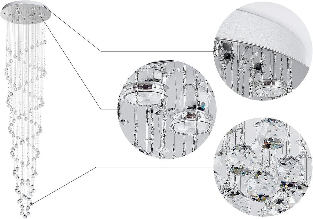 Saint Mossi Modern K9 Crystal Raindrop Chandelier Lighting, Modern Crystal Light Fixture, K9 Crystal Chandeliers, Double Swirl 6 GU10 Bulbs Required